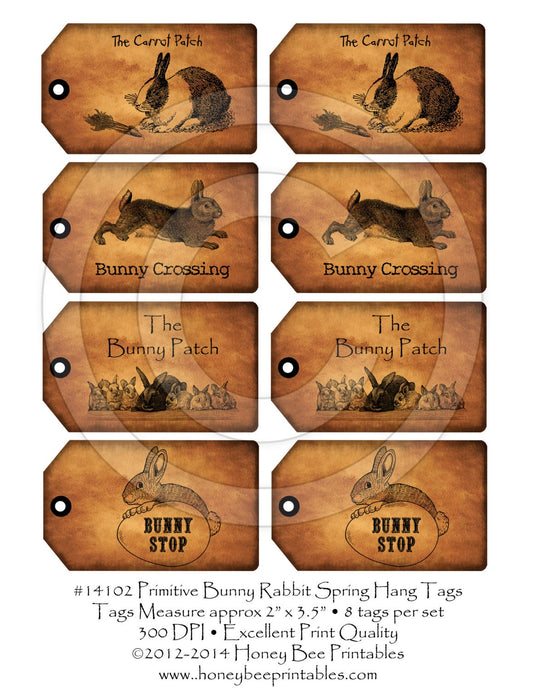Prim Easter Rabbit Cottontail Scrapbooking Craft Supplies 14201 Printable Digital JPEG - Instant Download - Jars Crocks Bottles Hang Tags