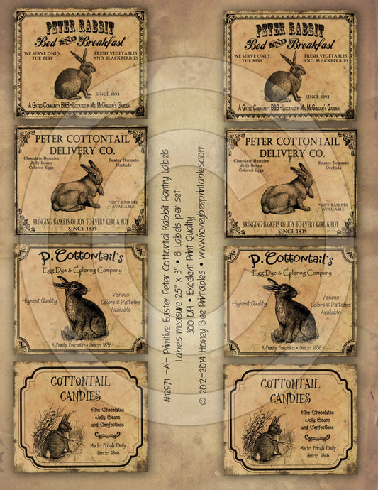 Prim Easter Peter Rabbit Cottontail Pantry Farmhouse Labels Logo 12971A Printable Digital JPEG - Instant Download - Jars Crocks Bottles Tags