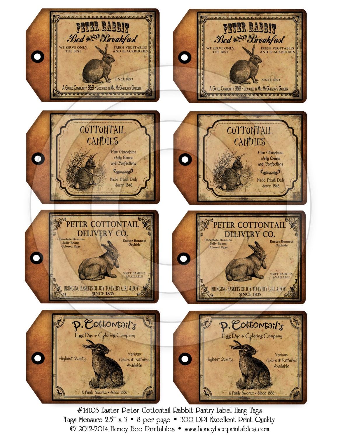 Prim Easter Rabbit Cottontail Scrapbooking Craft Supplies 14202 Printable Digital JPEG - Instant Download - Jars Crocks Bottles Hang Tags