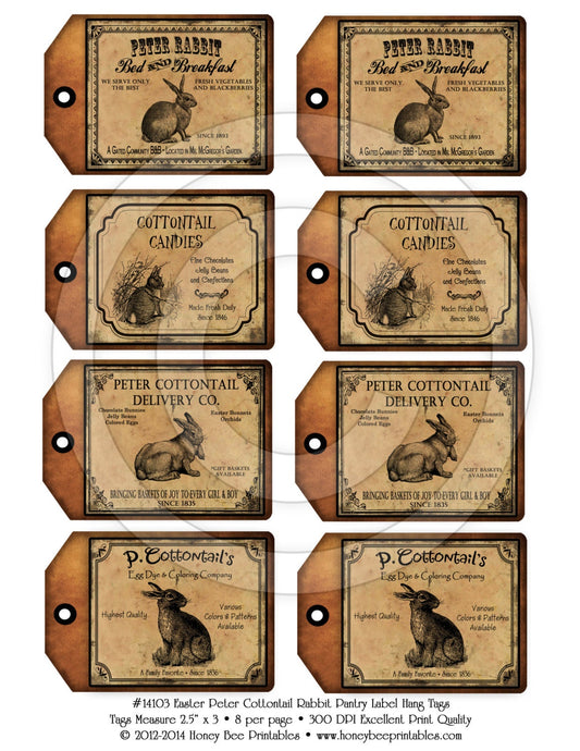Prim Easter Rabbit Cottontail Scrapbooking Craft Supplies 14202 Printable Digital JPEG - Instant Download - Jars Crocks Bottles Hang Tags