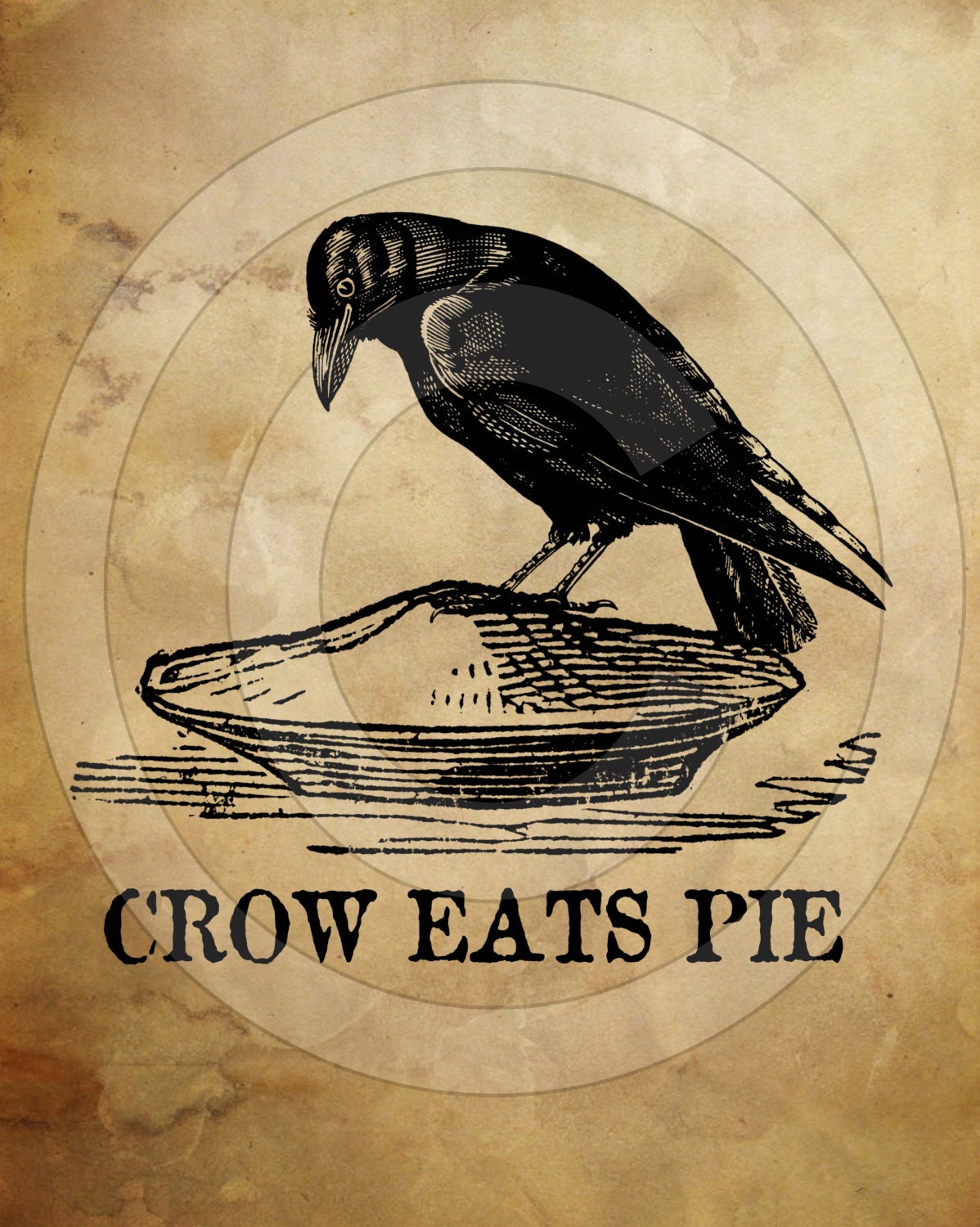 Primitive Crow Eats Pie Black Bird Raven Feedsack Feed Sack Logo Printable Digital JPEG Instant Download 4 Pillows Prints Labels Tags