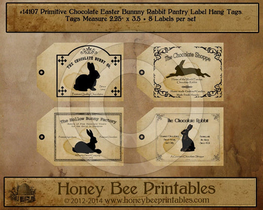 Primitive Easter Chocolate Bunny Rabbit Pantry Label Hang Tags Scrapbook Craft Supplies Printable Digital JPEG Instant Download 14107