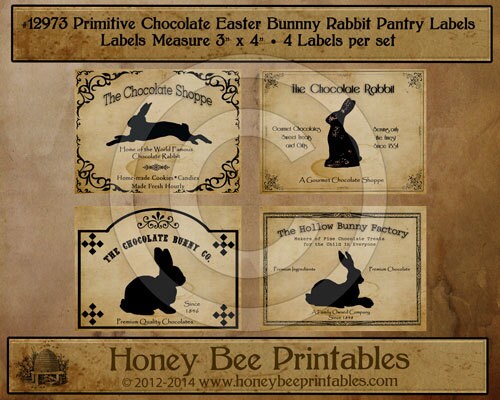 Primitive Easter Chocolate Bunny Rabbit Pantry Farmhouse Labels 12973 Printable Digital JPEG - Instant Download - Jars Crocks Bottles Tags