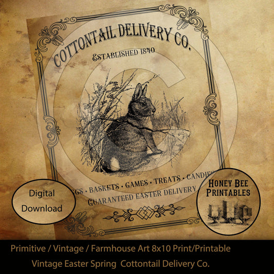 Vintage Primitive Farmhouse Spring Easter Cottontail Delivery Company Print Digital Instant Download Printable Sublimation 8x10 JPEG