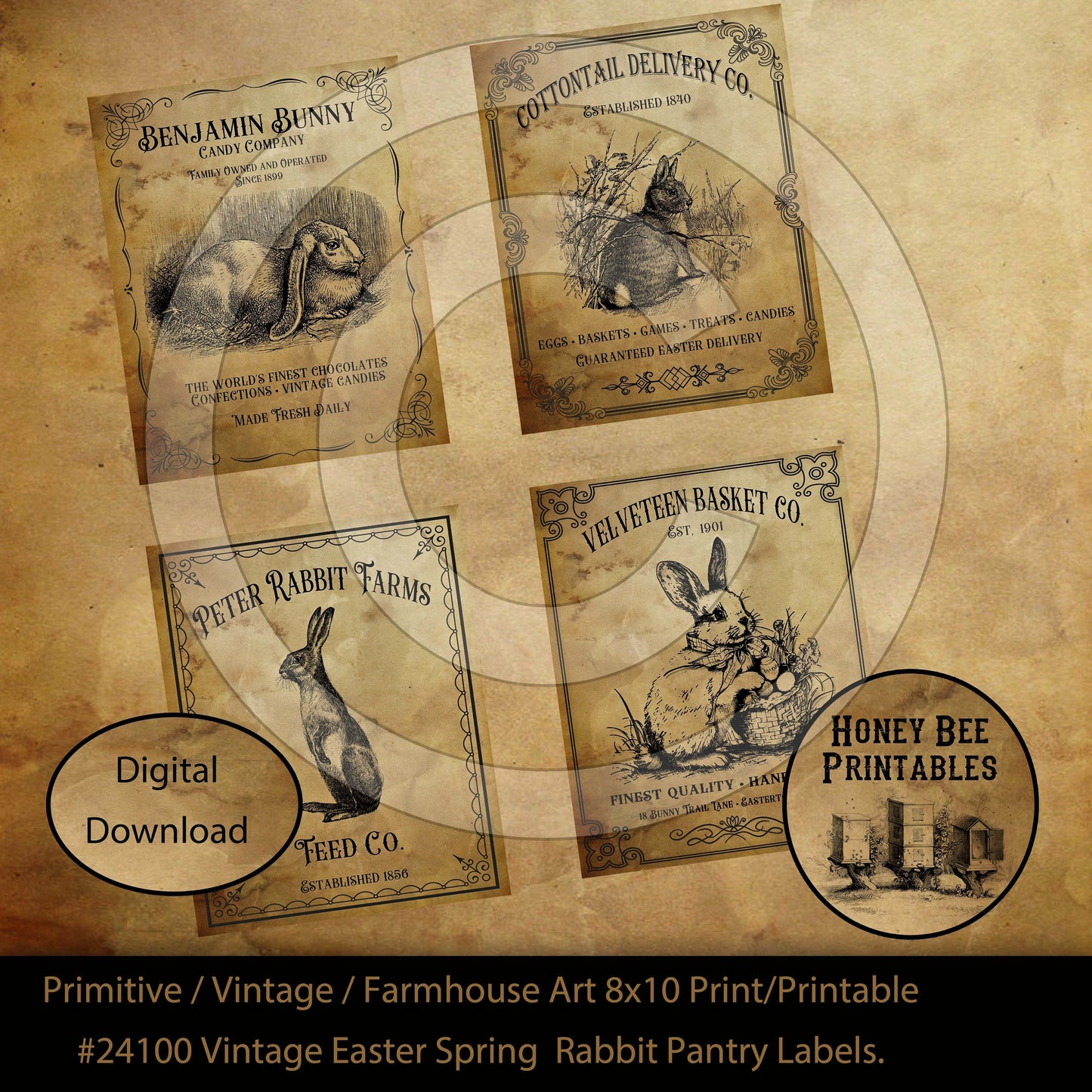 Vintage Primitive Farmhouse Spring Easter Pantry Labels for Cans Books Towels Print Digital Instant Download Printable Sublimation 8x10 JPEG