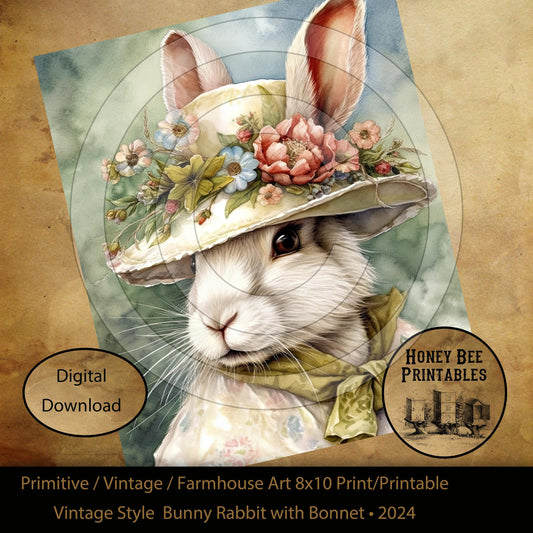 Vintage Primitive Farmhouse Style Rabbit Bunny Bonnet Spring Easter Digital Instant Download Printable Sublimation 8x10 JPEG Cans Jars Label