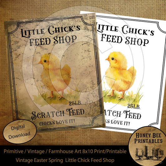 Vintage Primitive Farmhouse Little Chick Feed Shop Spring Easter Digital Instant Download Printable Sublimation 8x10 JPEG Cans Jars Labels
