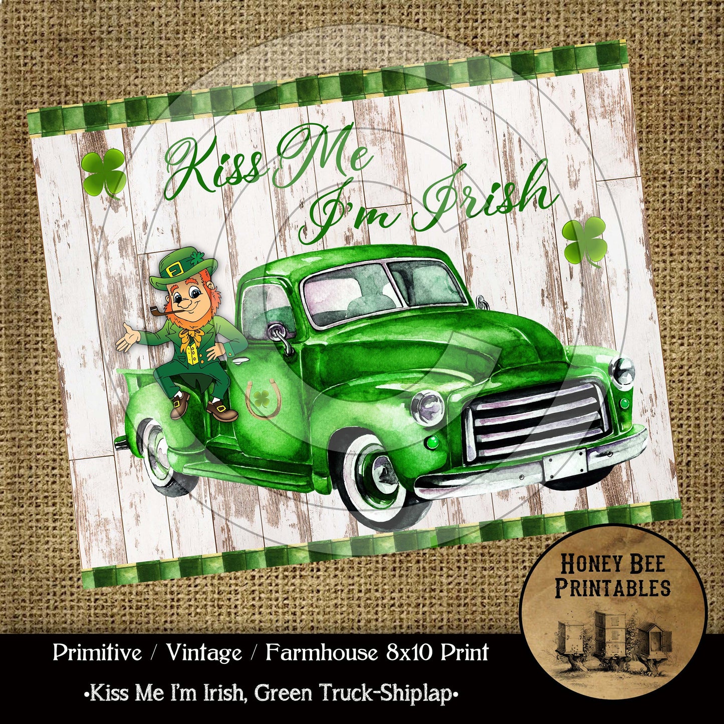 Vintage Farmhouse Spring St. Patrick's Truck Kiss Me I'm Irish Digital Instant Download Printable Sublimation 8x10 JPEG Cans Jars Labels