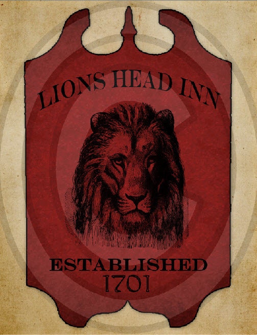 Primitive Lions Head Inn Tavern Pub Sign Feedsack Feed Sack Logo Printable Digital Instant Download JPEG - Pillows,Framed Prints,Labels Wood