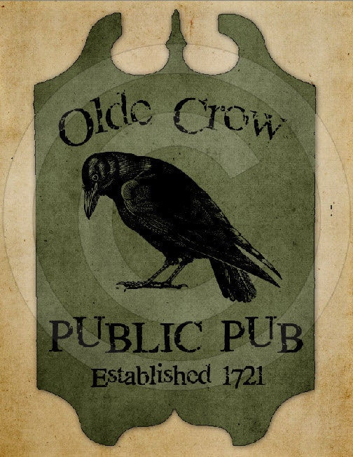 Primitive Olde Crow Public Pub Tavern Sign Feedsack Feed Sack Logo Printable Digital Instant Download JPEG Pillows Framed Prints Labels Wood