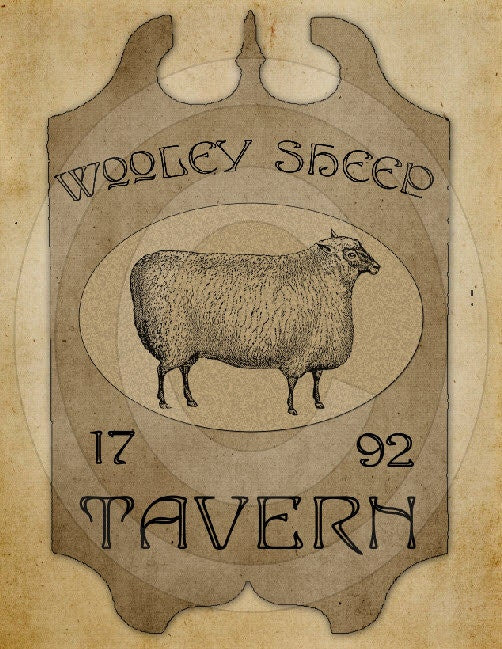 Primitive Wooley Sheep Tavern Pub Sign Feedsack Feed Sack Logo Printable Digital Instant Download JPEG Pillows Framed Prints Labels Wood