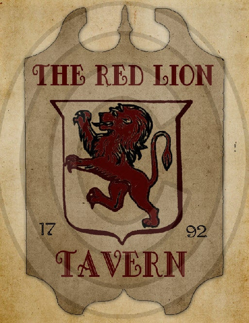 Primitive Red Lion Tavern Pub Sign Feedsack Feed Sack Logo Printable Digital Instant Download JPEG Pillows Framed Prints Labels Wood