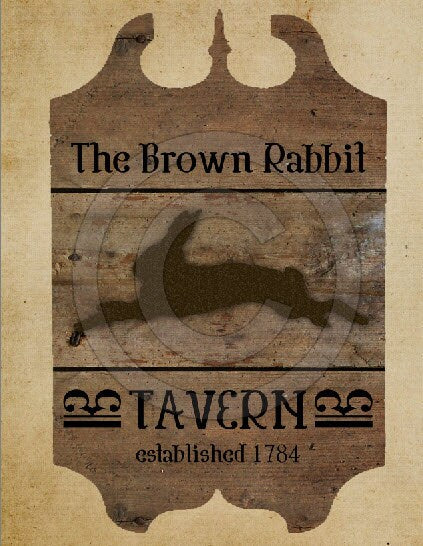 Primitive Brown Rabbit Tavern Pub Sign Feedsack Feed Sack Logo Printable Digital Instant Download JPEG - Pillows,Framed Prints,Labels, Wood
