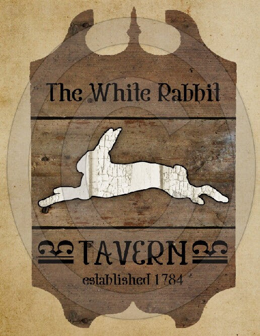 Primitive White Rabbit Tavern Pub Sign Feedsack Feed Sack Logo Printable Digital Instant Download JPEG Pillows Framed Prints Labels Wood
