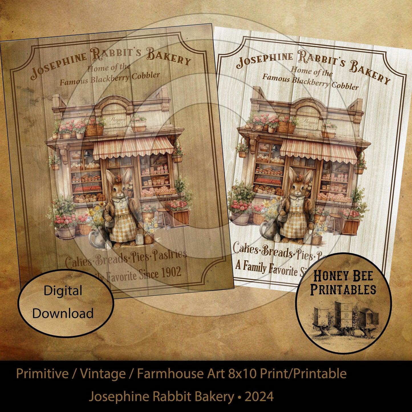 Vintage Primitive Farmhouse Josephine Rabbit Bakery Spring Easter Digital Instant Download Printable Sublimation 8x10 JPEG Cans Jars Labels