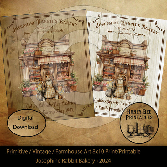 Vintage Primitive Farmhouse Josephine Rabbit Bakery Spring Easter Digital Instant Download Printable Sublimation 8x10 JPEG Cans Jars Labels