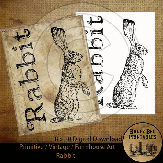 Vintage Primitive Farmhouse Rabbit Word Spring Easter Digital Instant Download Printable Sublimation 8x10 JPEG Cans Jars Labels