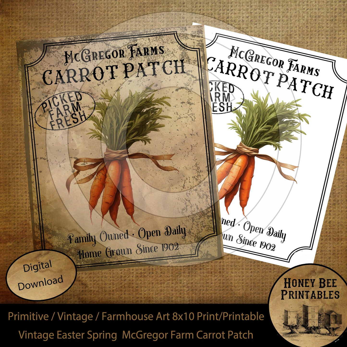 Vintage Primitive Farmhouse McGregor Carrot Farm Spring Easter Digital Instant Download Printable Sublimation 8x10 JPEG Cans Jars Labels