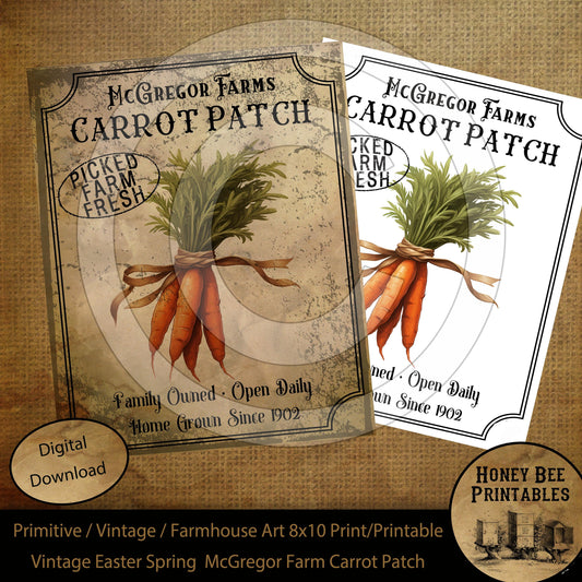 Vintage Primitive Farmhouse McGregor Carrot Farm Spring Easter Digital Instant Download Printable Sublimation 8x10 JPEG Cans Jars Labels