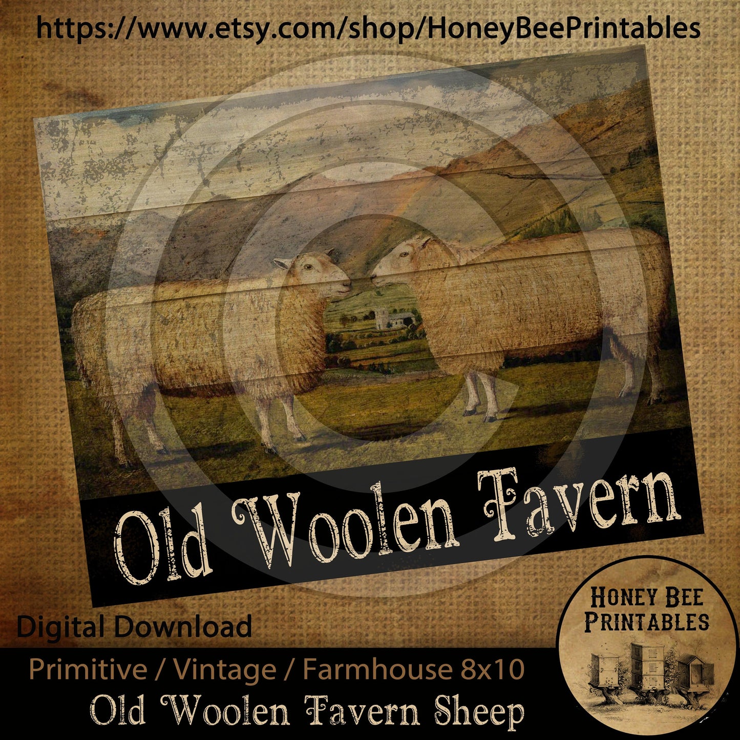 Vintage Primitive Farmhouse Old Woolen Tavern Sheep Digital Instant Download Printable Sublimation 8x10 JPEG Cans Jars Labels