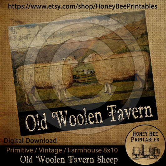 Vintage Primitive Farmhouse Old Woolen Tavern Sheep Digital Instant Download Printable Sublimation 8x10 JPEG Cans Jars Labels