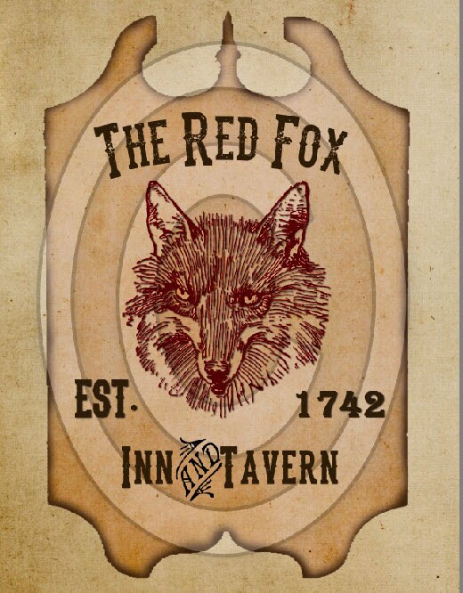 Primitive Red Fox Inn Tavern Pub Sign Feedsack Feed Sack Logo Printable Digital Instant Download JPEG Pillows Framed Prints Labels Wood