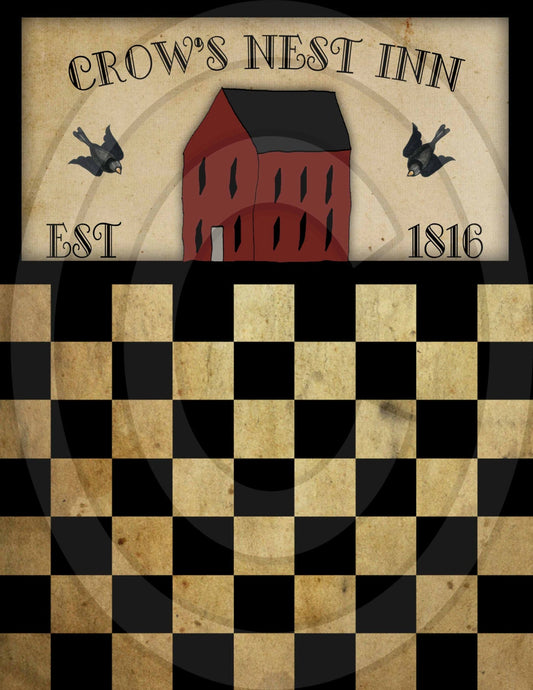 Primitive Crow's Nest Inn Game Board Feedsack Feed Sack Logo Printable Digital Instant Download JPEG Pillows Framed Prints Labels Wood