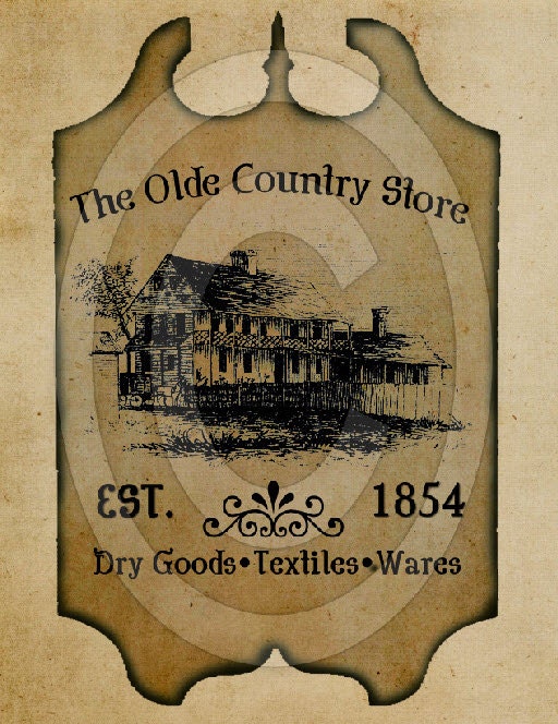 Primitive Olde Country Store Tavern Pub Sign Feedsack Feed Sack Logo Printable Digital Instant Download JPEG Pillows Framed Print Label Wood