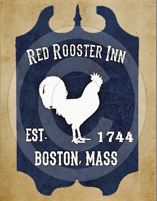 Prim Red Rooster Inn Navy Tavern Pub Sign Feedsack Feed Sack Logo Printable Digital Instant Download JPEG Pillows Framed Prints Labels Wood