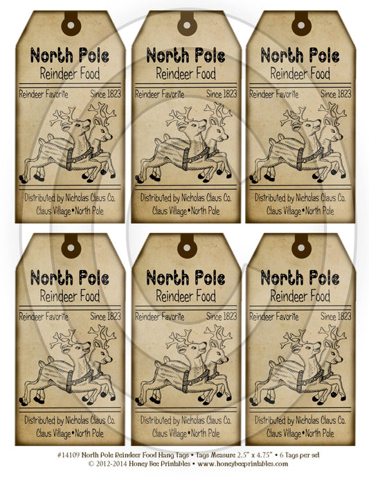 Primitive Grungy North Pole Reindeer Food Hang Tags 14109 Printable Digital JPEG File Instant Download Dolls Bears Gifts Scrapbooking Crafts