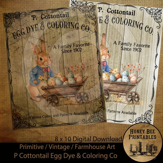 Vintage Primitive Farmhouse Peter Rabbit Egg Dye Co Spring Easter Digital Instant Download Printable Sublimation 8x10 JPEG Cans Jars Labels