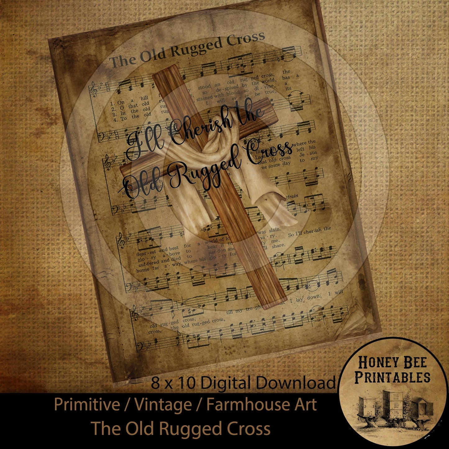 Vintage Prim Farmhouse The Old Rugged Cross Jesus Easter Digital Instant Download Printable Sublimation 8x10 JPEG Cans Jars Labels