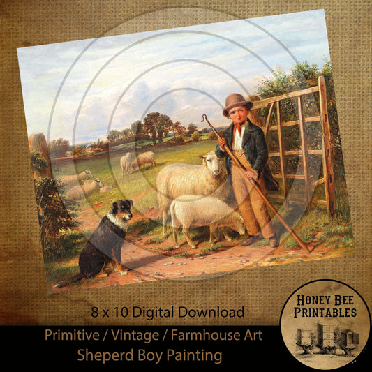 Vintage Antique Painting Sheperd Boy with Sheep and Dog Digital Instant Download Printable Sublimation 8x10 JPEG Cans Label Journal