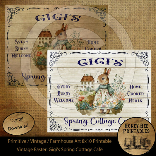 Vintage Primitive Farmhouse  Gigi's Spring Cottage Cafe Easter Digital Instant Download Printable Sublimation 8x10 JPEG Cans Jars Labels