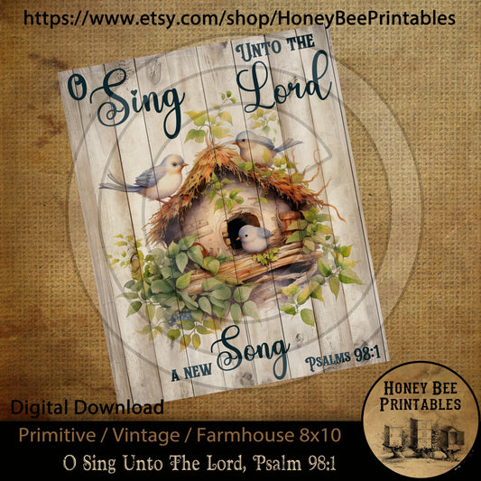 Vintage Primitive Farmhouse Instant Download Printable Sublimation Decoupage 8x10 JPEG Labels O Sing Unto The Lord A New Song Psalm 98:1