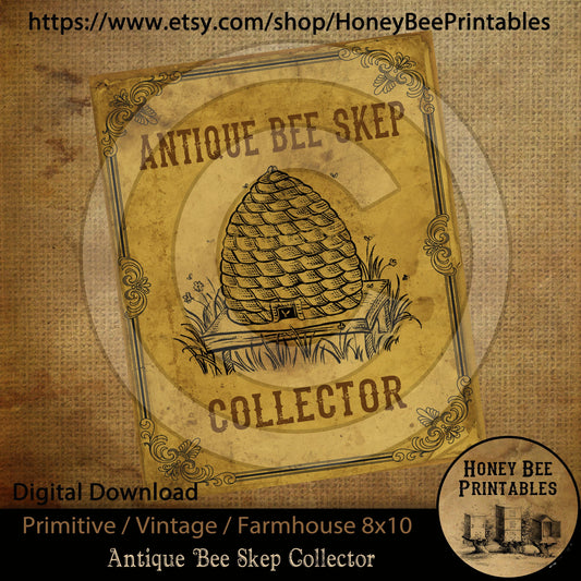 Vintage Primitive Farmhouse Instant Download Printable Sublimation Decoupage 8x10 JPEG Cans Labels Antique Honey Bee Skep Collector
