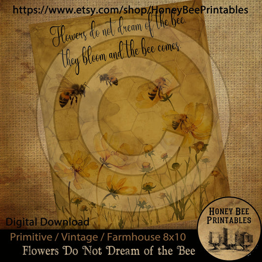 Vintage Primitive Farmhouse Instant Download Printable Sublimation Decoupage 8x10 JPEG Cans Labels Flowers Do Not Dream Bees Honey Hive Skep