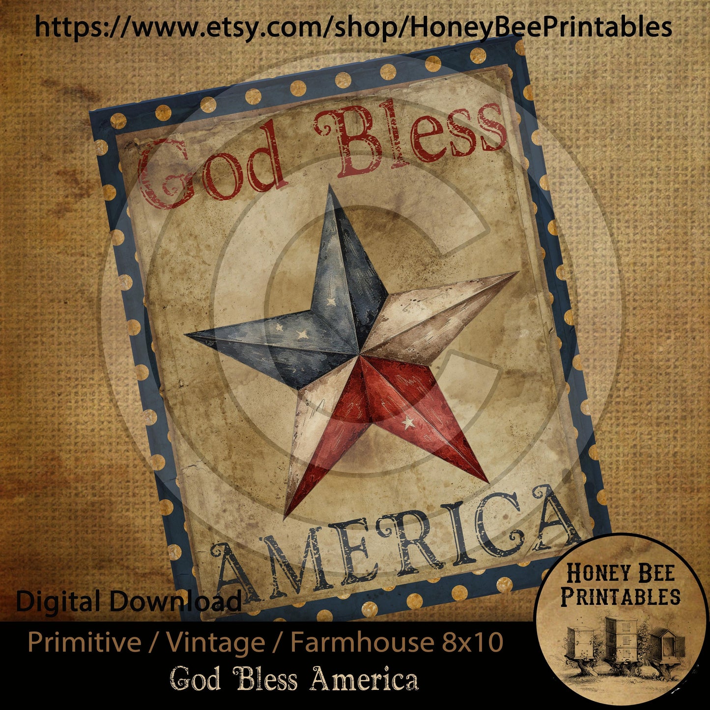 Vintage Primitive Farmhouse Instant Download Printable Sublimation Decoupage 8x10 Cans Labels Patriotic Americana God Bless America Star