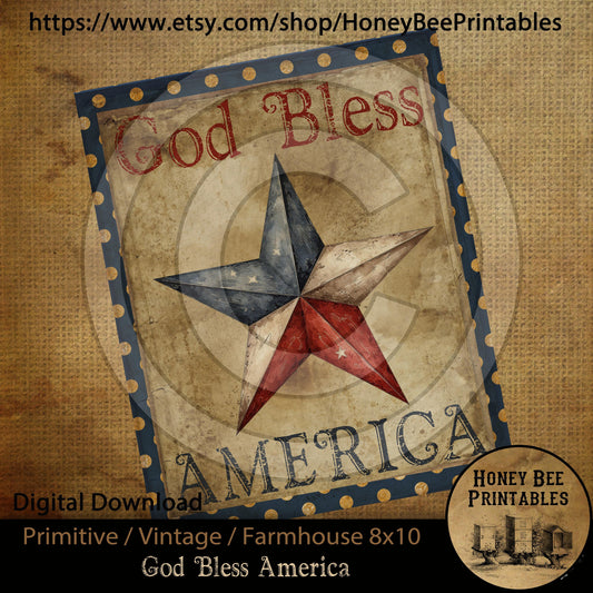 Vintage Primitive Farmhouse Instant Download Printable Sublimation Decoupage 8x10 Cans Labels Patriotic Americana God Bless America Star