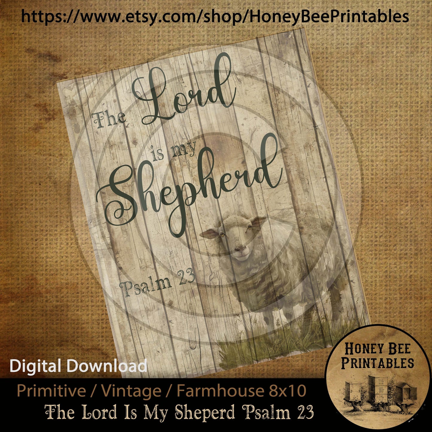 Vintage Primitive Farmhouse Instant Download Printable Sublimation Decoupage 8x10 JPEG Labels The Lord Is My Shepherd Psalm 23 Sheep Lamb