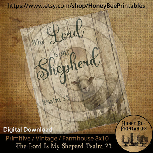 Vintage Primitive Farmhouse Instant Download Printable Sublimation Decoupage 8x10 JPEG Labels The Lord Is My Shepherd Psalm 23 Sheep Lamb