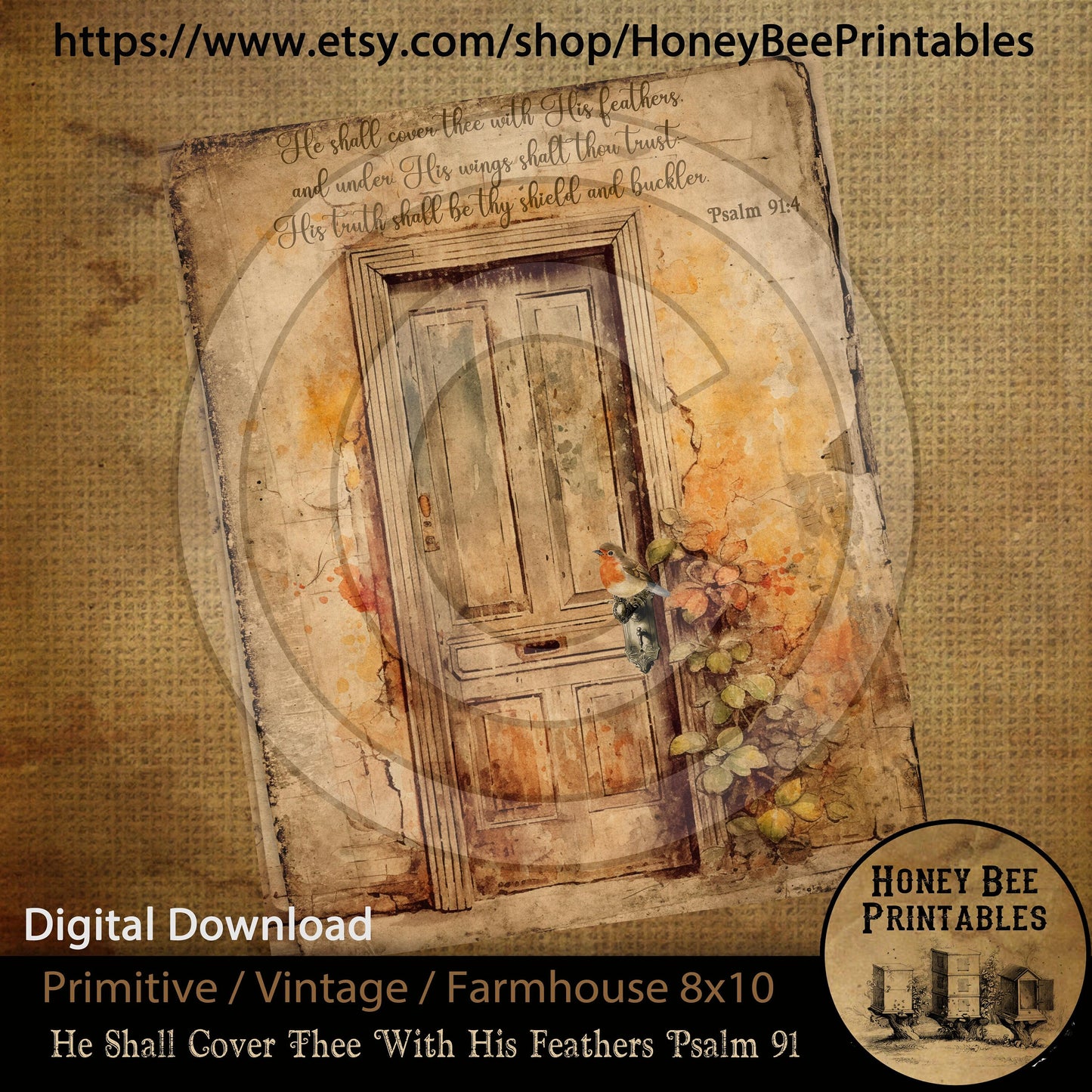 Vintage Primitive Farmhouse Instant Download Printable Sublimation Decoupage JPEG Labels He Shall Cover Thee With His Feathers Psalm 91