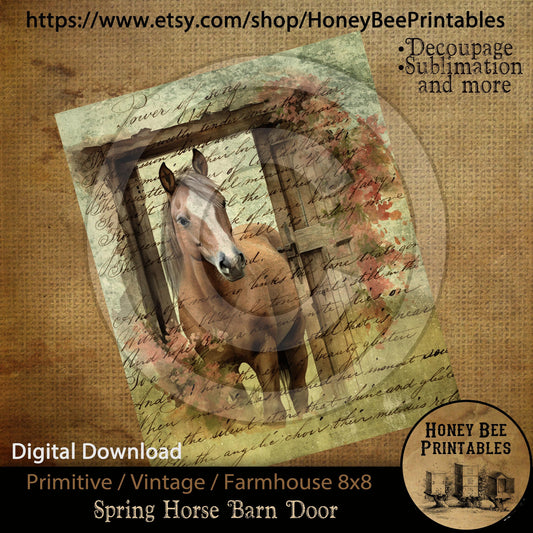 Vintage Primitive Farmhouse Digital Download Printable Sublimation Decoupage 8x10 Cans Labels Spring Western Horse Barn Door Flowers Script
