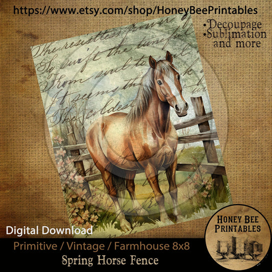 Vintage Primitive Farmhouse Digital Download Printable Sublimation Decoupage 8x10 Cans Labels Spring Western Horse Full Fence Flowers Script