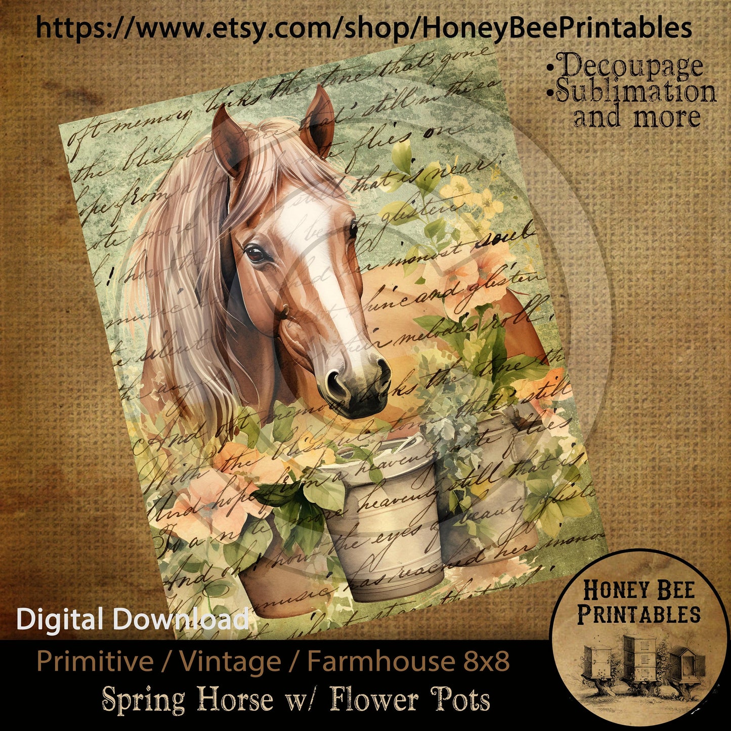 Vintage Primitive Farmhouse Digital Download Printable Sublimation Decoupage 8x10 Cans Labels Spring Western Horse Flower Pots Cowboy Script