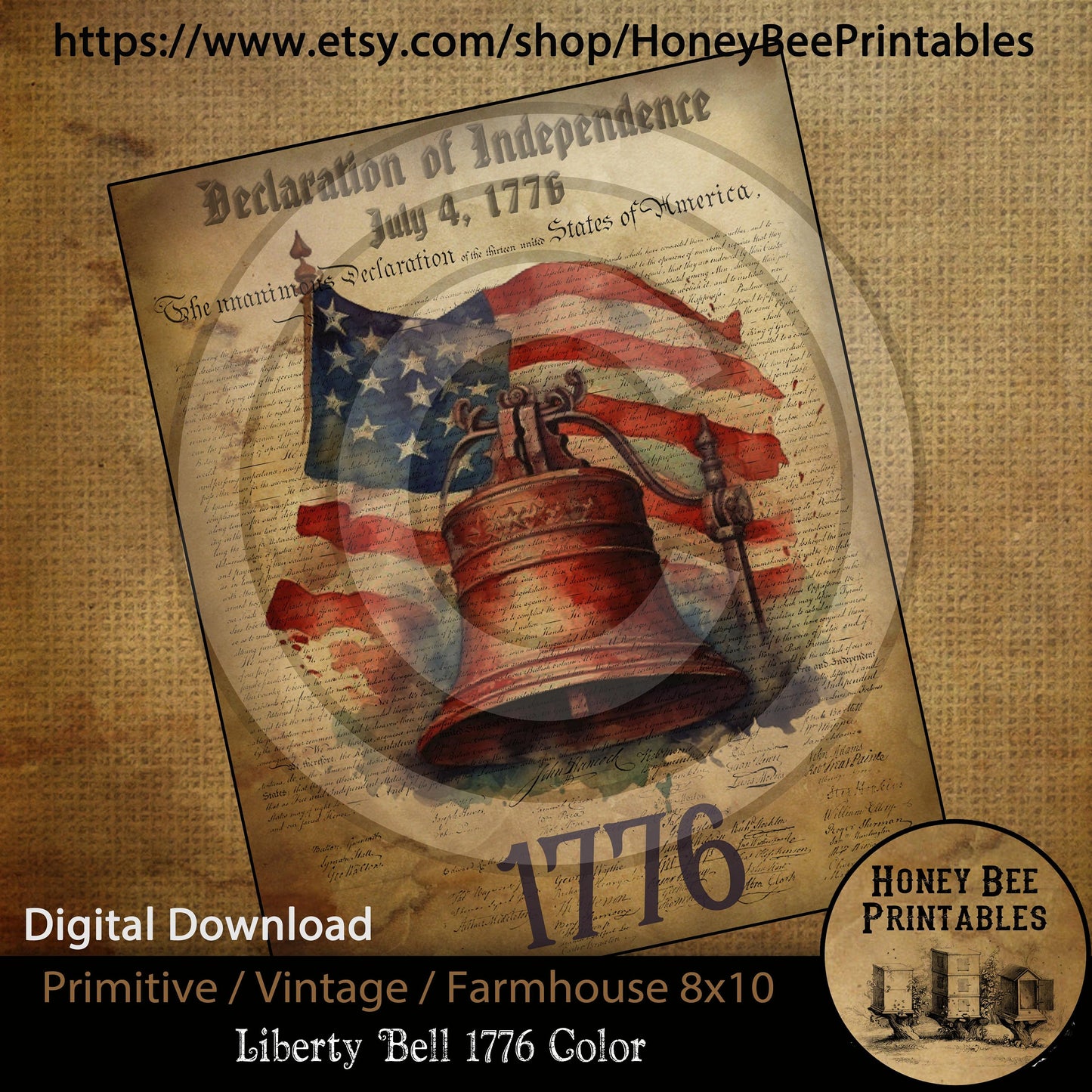 Vintage Primitive Farmhouse Instant Download Printable Sublimation Decoupage Labels  Declaration of Independence Liberty Bell Patriotic Flag