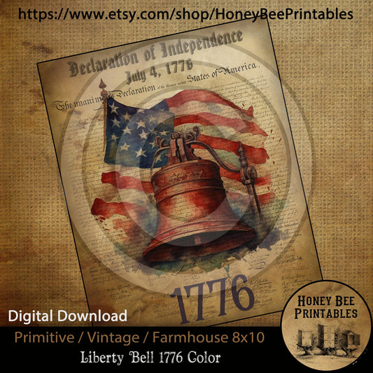 Vintage Primitive Farmhouse Instant Download Printable Sublimation Decoupage Labels  Declaration of Independence Liberty Bell Patriotic Flag
