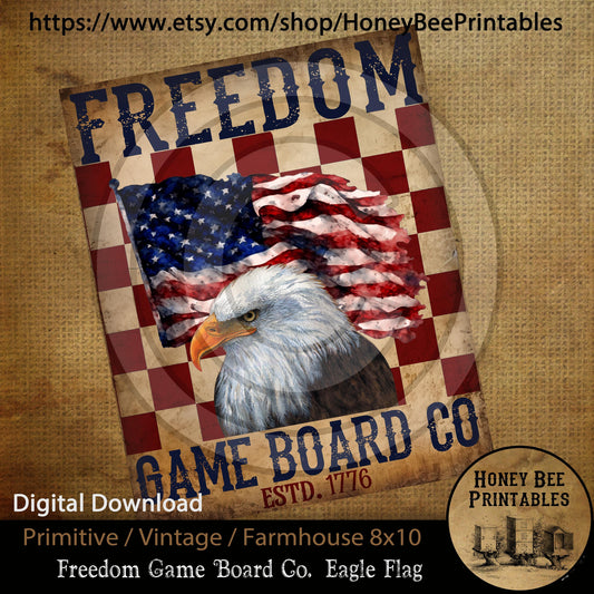 Vintage Primitive Farmhouse Digital Download Printable Sublimation Decoupage Labels  Independence Day Freedom Eagle Game Board Patriotic