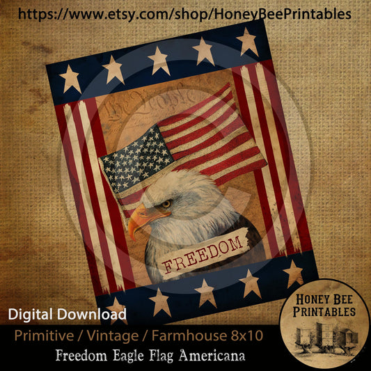 Vintage Primitive Farmhouse Digital Download Printable Sublimation Decoupage Labels  Independence Day Freedom Eagle Flag Patriotic America