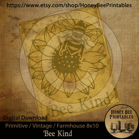 Vintage Primitive Farmhouse Instant Download Printable Sublimation Decoupage 8x10 JPEG Cans Labels Bee Kind Sunflower Summer Skep Honey